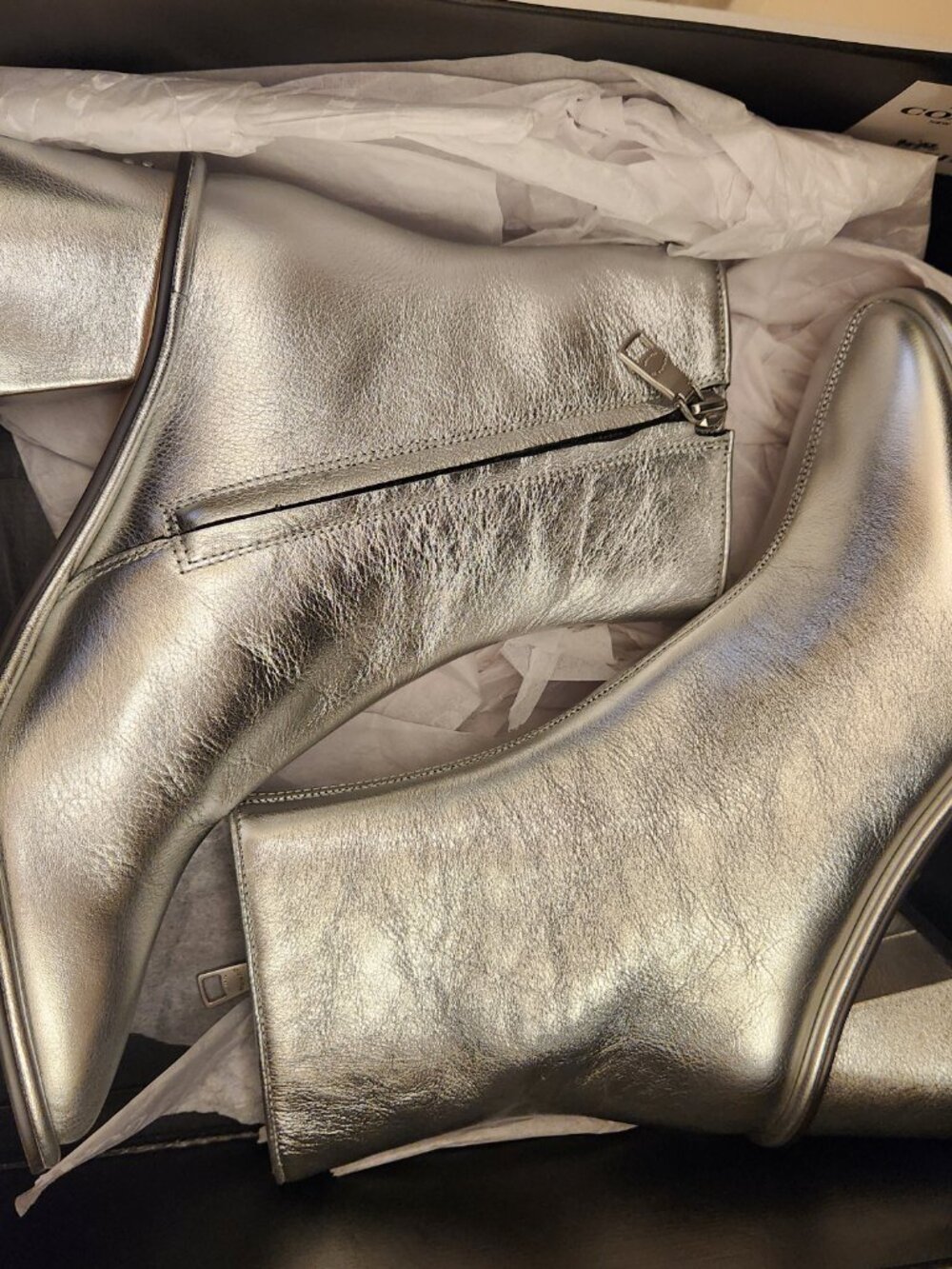 Coach "Gigi" Silver Leather Booties. NIB. Size 7 - Picture 16 of 16